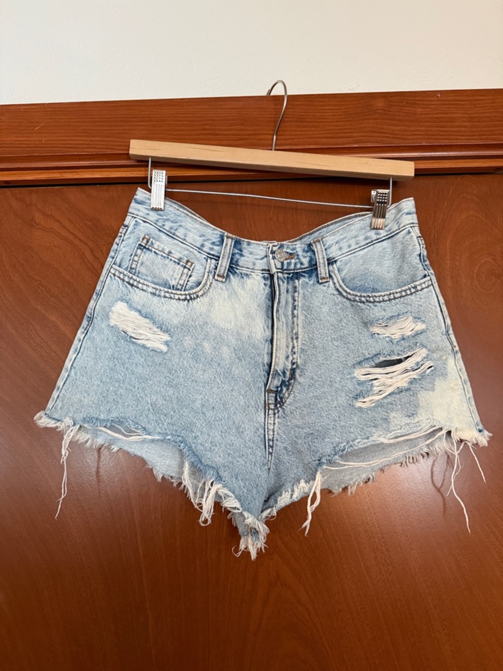 Forever 21 Washed Light Blue Distressed Denim Cutoff Shorts